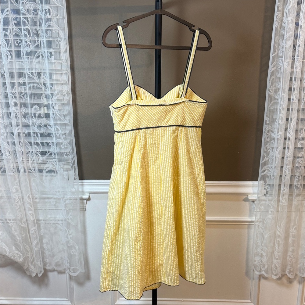 Anthropologie Viola Yellow Seersucker Bow Dress Lemon Stripe Size 6 - Picture 8 of 10